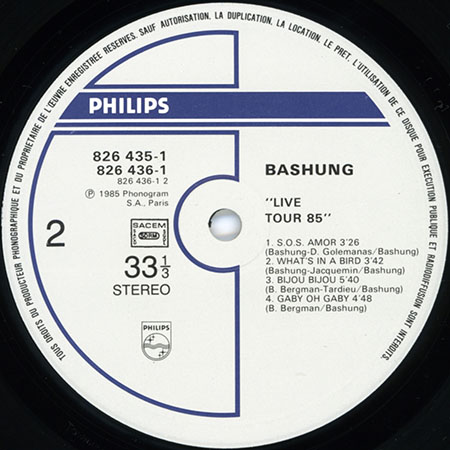 alain bashung double lp live tour 85 label 2