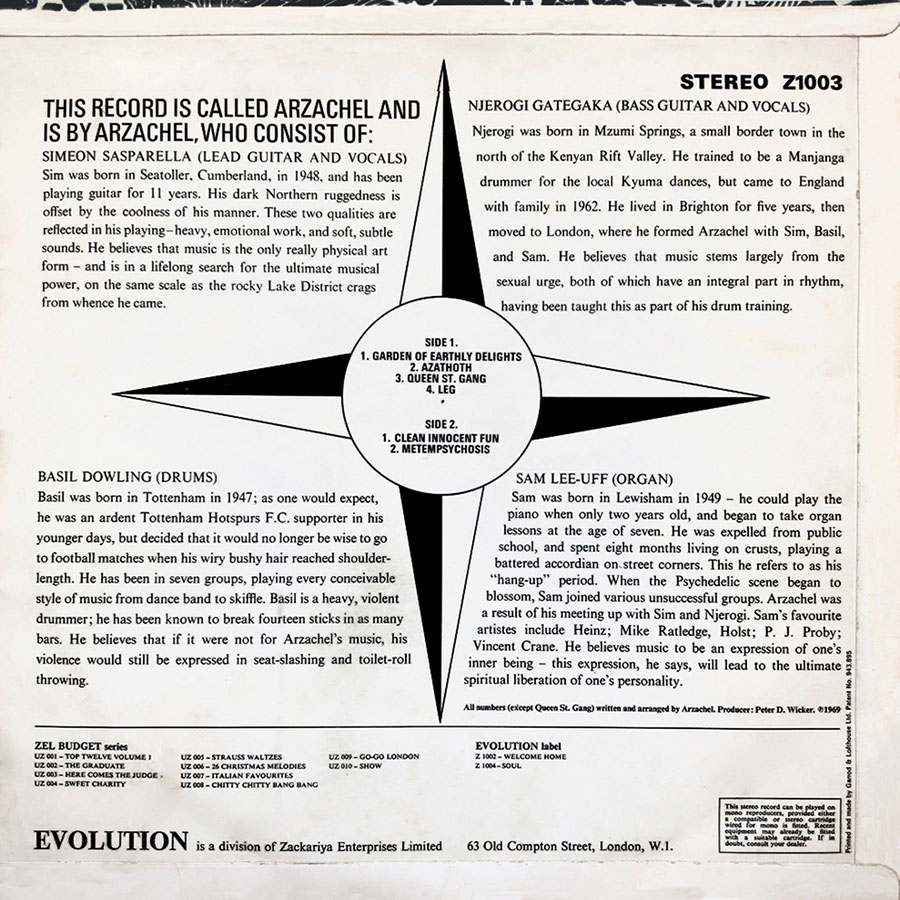arzachel lp arzachel first pressing evolution z 1003 uk 1969 back