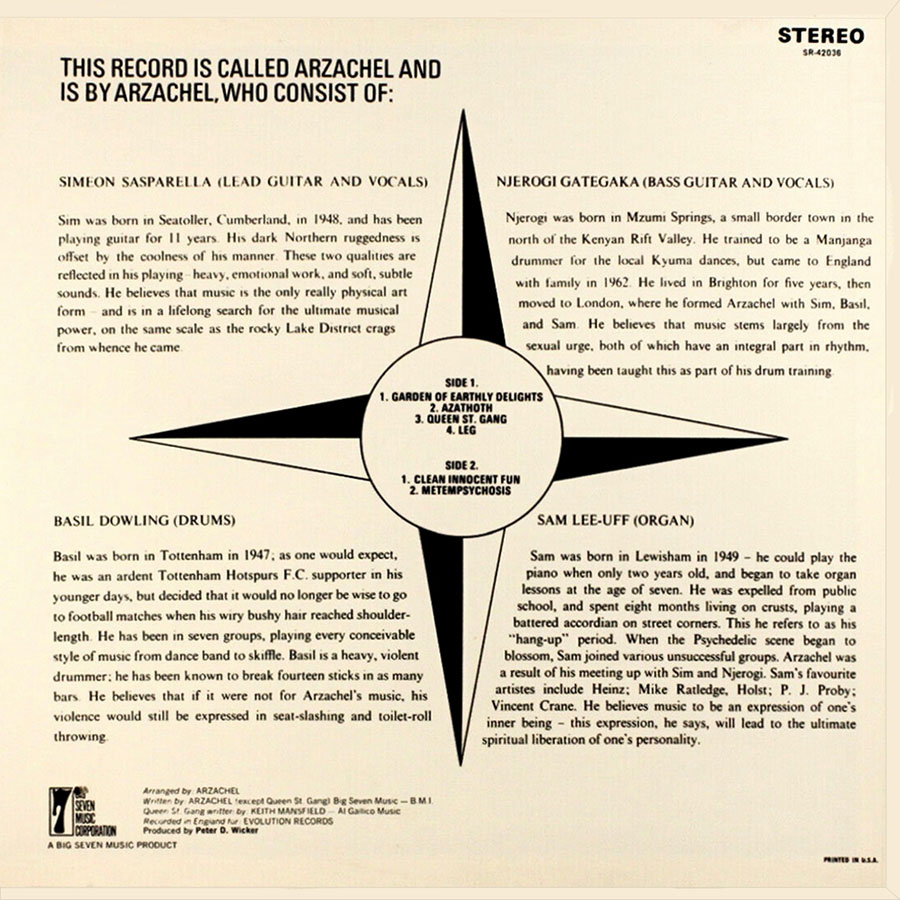 arzachel lp arzachel roulette sr-42036 usa 1969 back