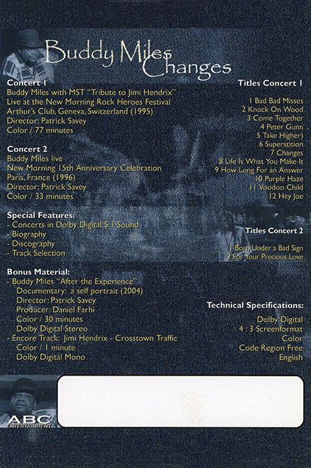Buddy Miles CD DVD dvd Changes insert back