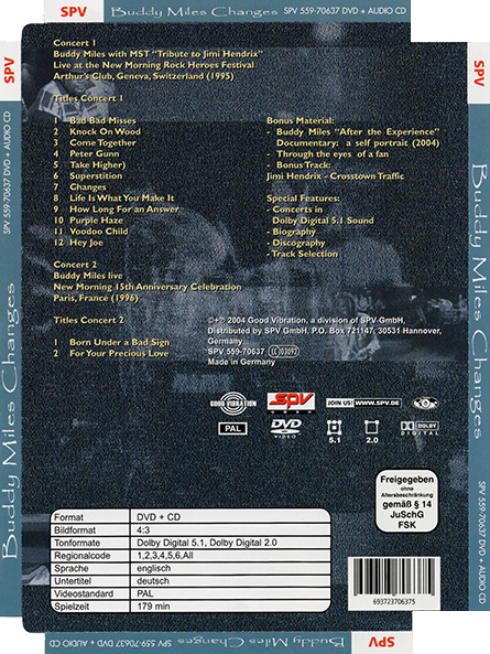 Buddy Miles CD DVD dvd Changes tray out