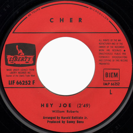 cher french single hey joe label 1