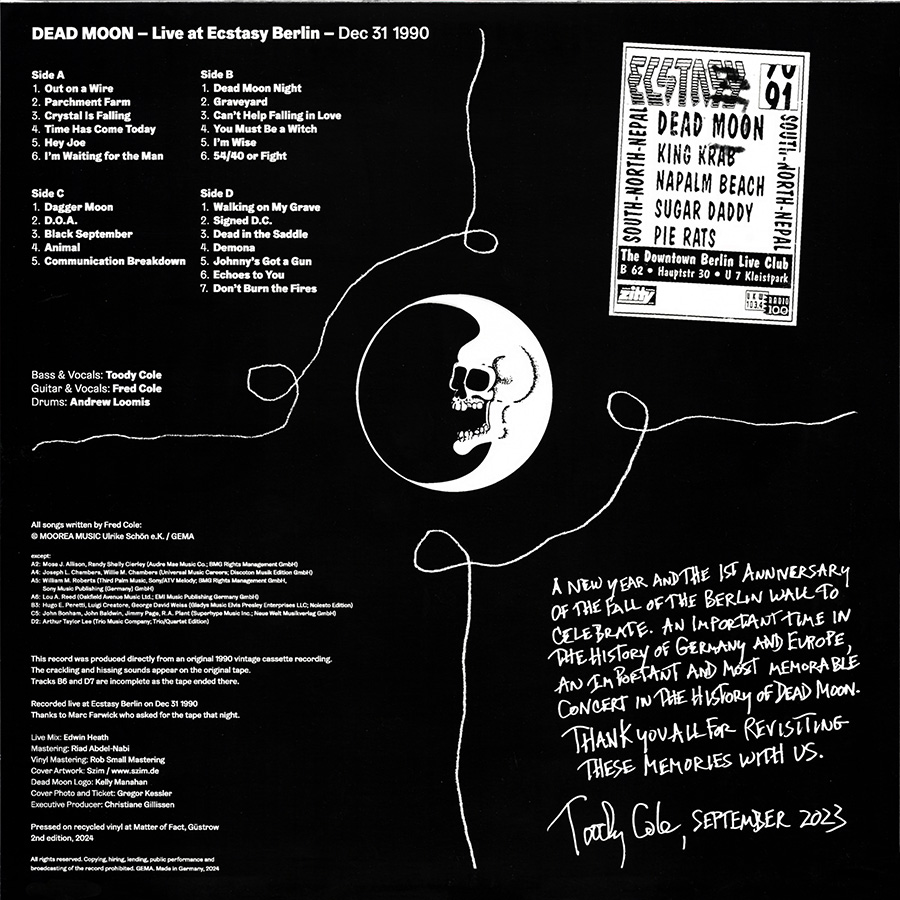 Dead Moon LP Live At Ecstasy Berlin Dec 31 1990 back