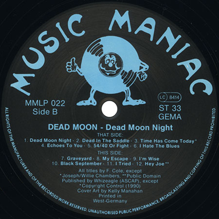 Dead Moon LP Dead Moon Night label B