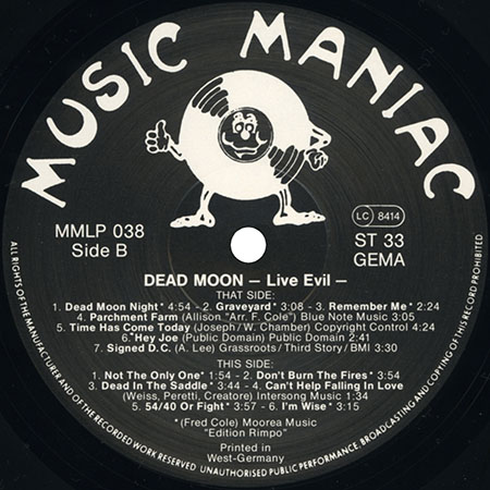 Dead Moon LP Live Evil label B