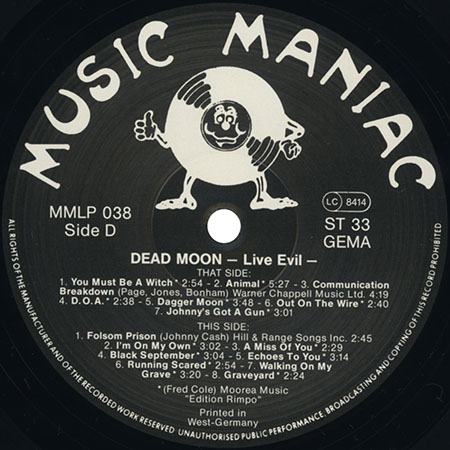 Dead Moon LP Live Evil label D