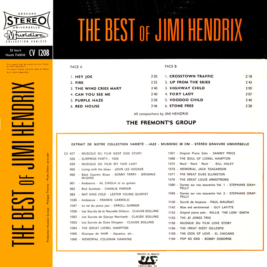 fremont's group lp best of jimi hendrix back cover