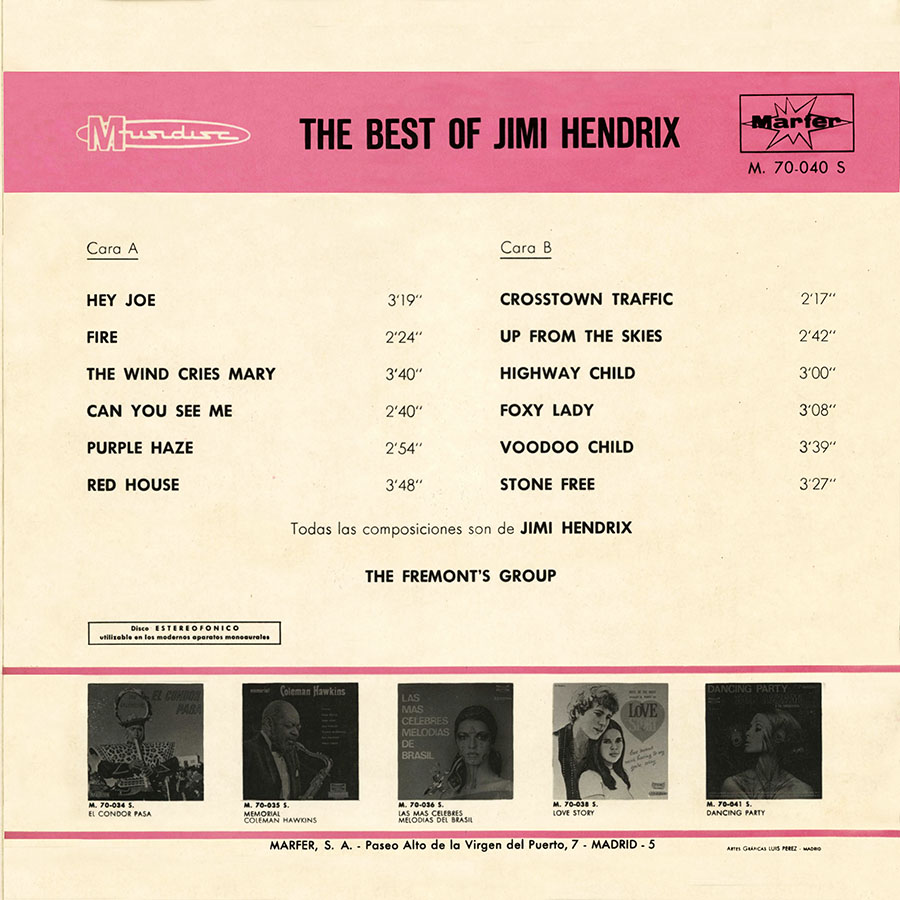 fremont's group lp best of jimi hendrix alte
fremont's goup lp best of jimi hendrix spain 1972 backrnate front