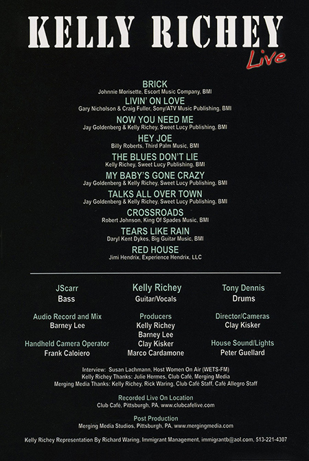 Kelly Richey DVD Live at Club Cafe, Pittsburgh, 2003 insert front