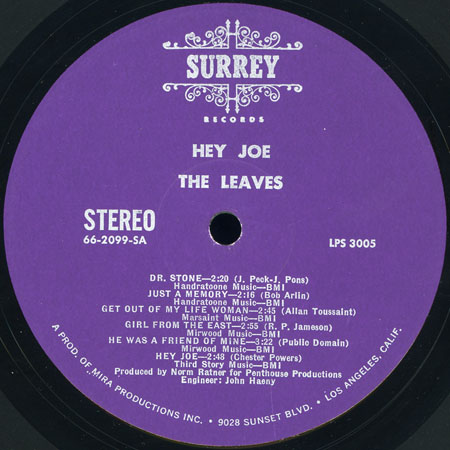 leaves lp hey joe label surrey label 1