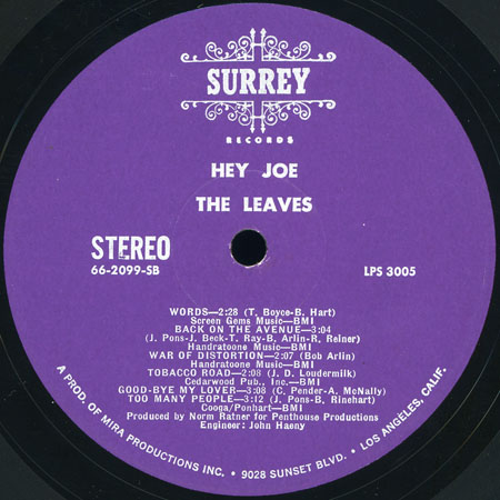 leaves lp hey joe label surrey label 2