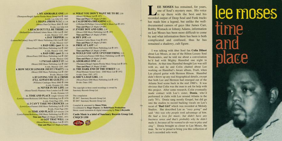 lee moses cd castle time and place booklet 2