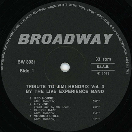 live experience band lp tribute to jimi hendrix volume 3 label 1