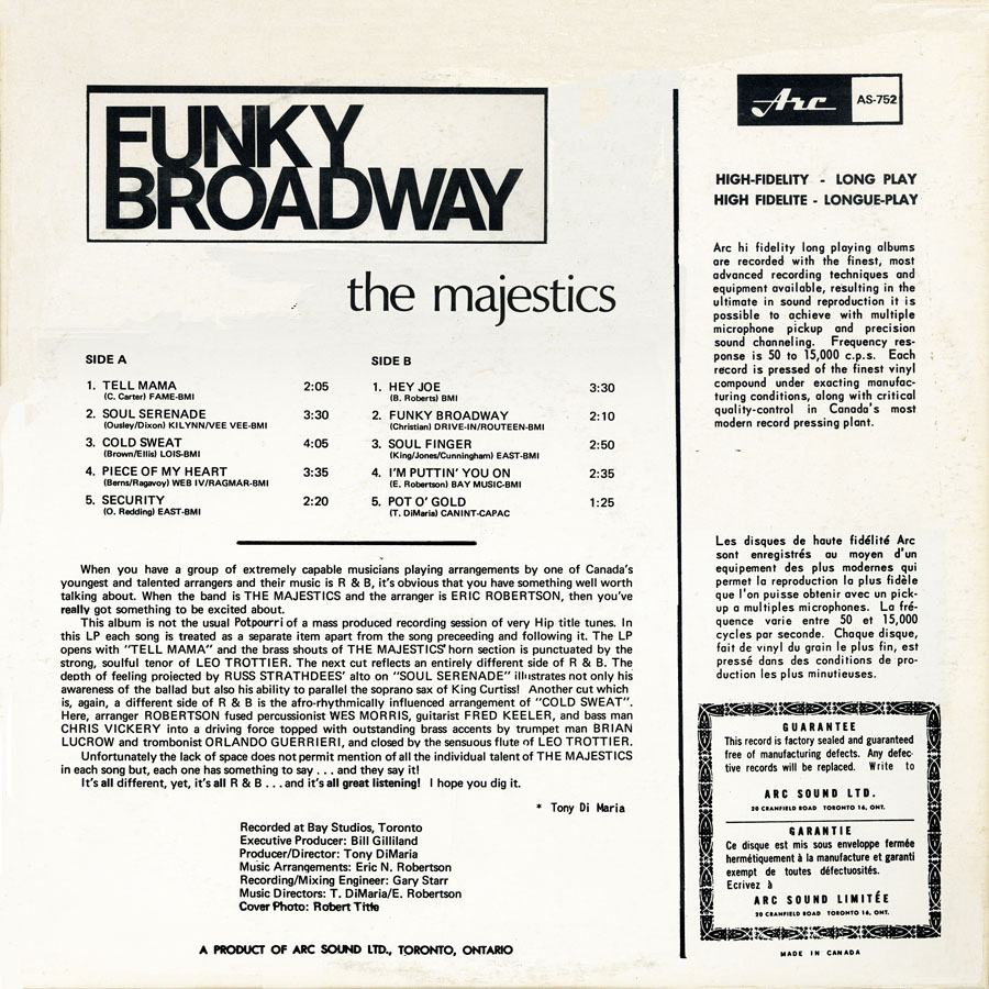 Majestics lp funky broadway back cover