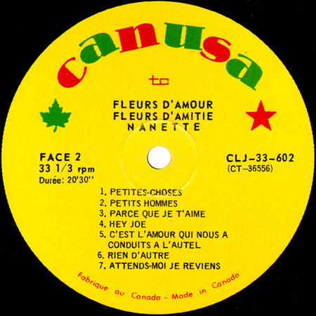 nanette wokman lp fleurs d'amour, fleurs d'amitié label 2