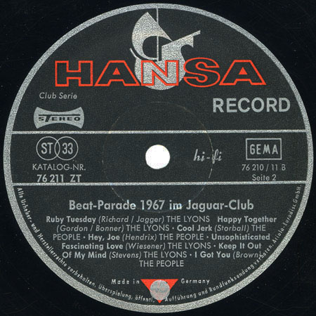 the people lp beat parade in jaguar club 1967 label 2