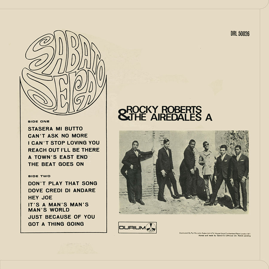 Rocky Roberts and the Airedales - LP Sabato Sera UK back cover