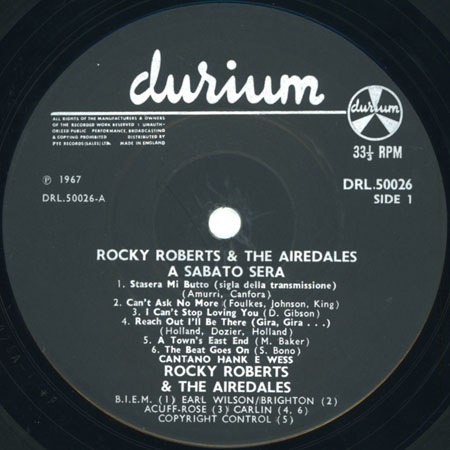 Rocky Roberts and the Airedales - LP Sabato Sera UK Label 1