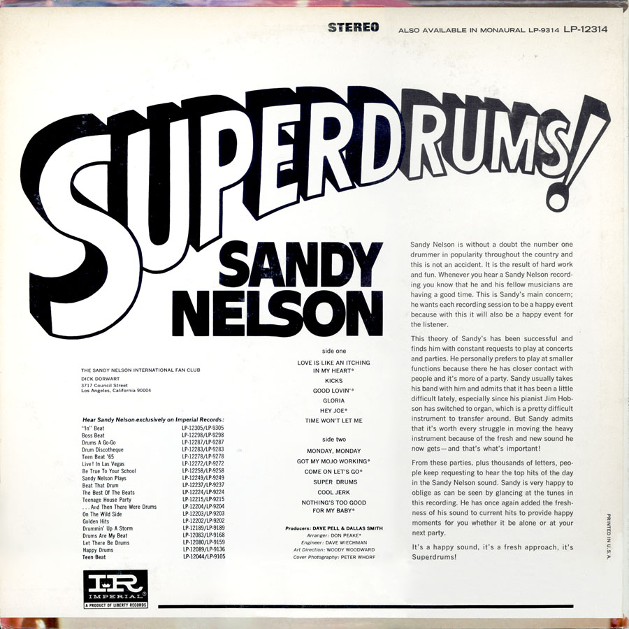 sandy nelson us lp superdrums back