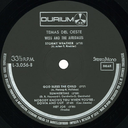 wess and the airedales ‎lp same durium L3056 spain 1978 label 2