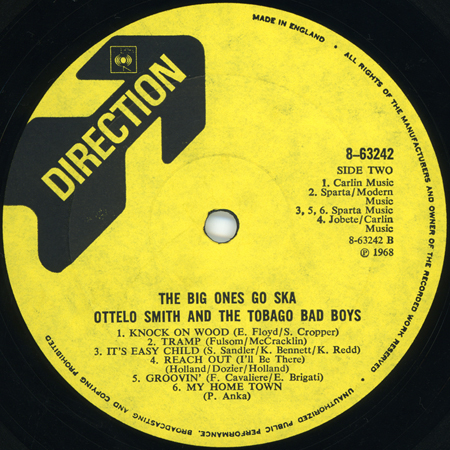 Othello Smith & The Tobago Bad Boys LP The Big Ones Go Ska label 2