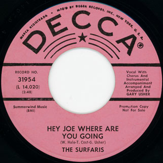 surfaris single promo decca side hey joe