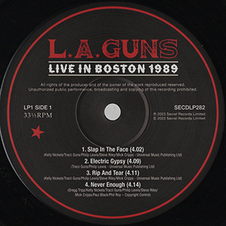 L.A. Guns 2 LP Live In Boston 1989 label 1