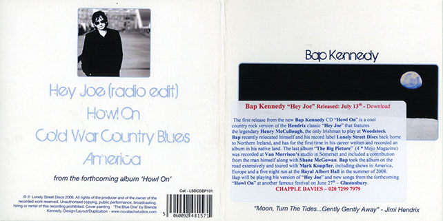 Bap Kennedy CD Hey joe promo cover out