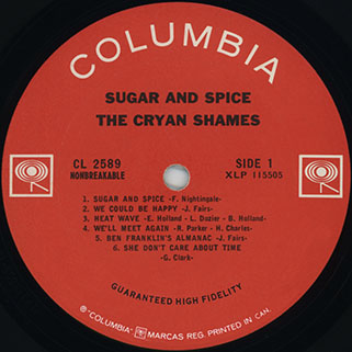 cryan' shames lp sugar and spice columbia canada mono label 1