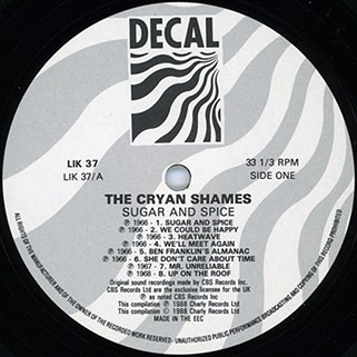 cryan' shames lp sugar and spice decal lik 37 label 1