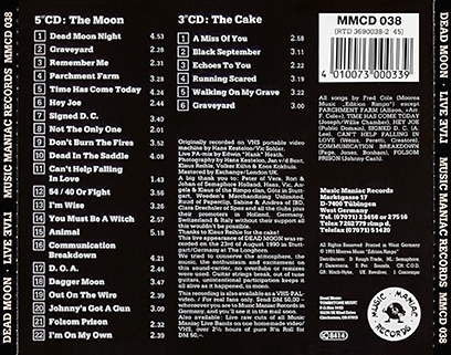 Dead Moon CD Live Evil label tray