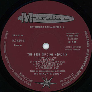 fremont's goup lp best of jimi hendrix spain 1972 label 1