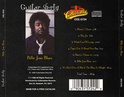 Guitar Shorty CD Billie Jean Blues tray