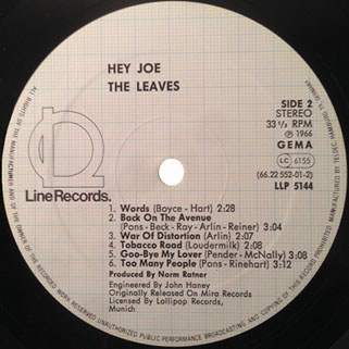 leaves lp hey joe label line label 2