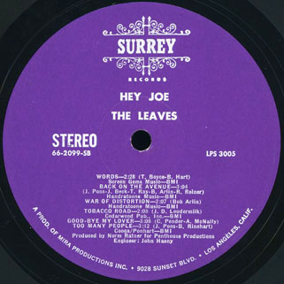 leaves lp hey joe surrey label B