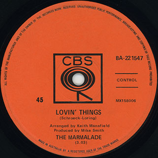 marmalade single cbs australia label lovin'things