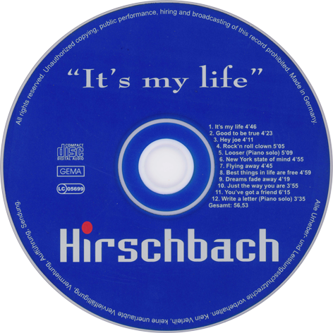Manfred Hirschbach CD It's My Life label