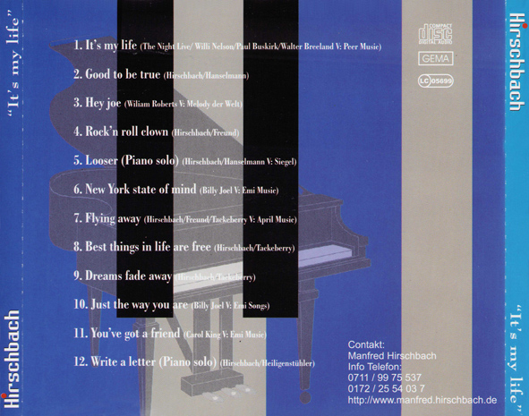 Manfred Hirschbach CD It's My Life tray