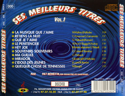 pat benesta cd ses meilleurs titres volume 1 tray