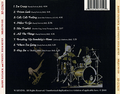 Randy Pavlock and Twenty Four Seven CD Miles To Go tray