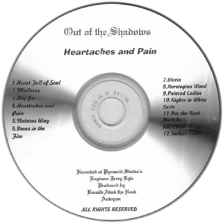 out of the shadows cd heartaches and pain label