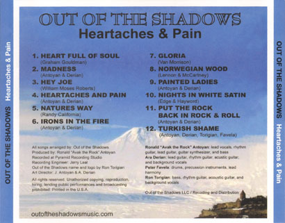 out of the shadows cd heartaches and pain tray
