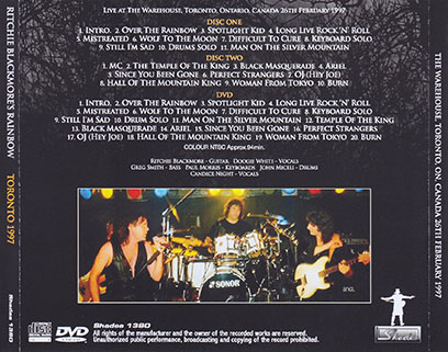 ritchie blackmore's rainbow dvdr shades toronto 1997 back