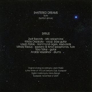 Syrius Anno Live CD 3 Shattered Dreamsback