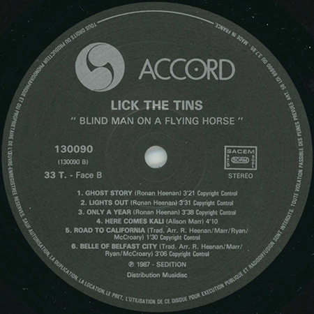 Lick The Tins LP Blind Man On a Flying Horse accord label 2
