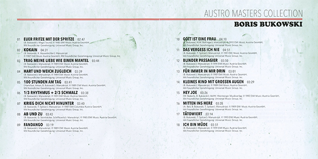 Boris Bukowski CD Austro Masters Collection cover in