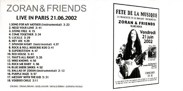 zoran and friends cd live in paris cover in